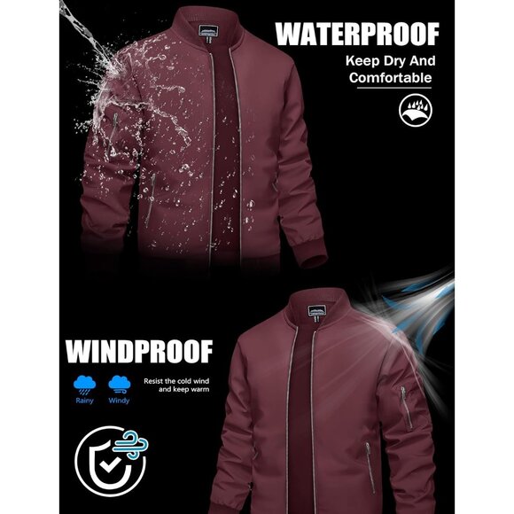 🆕 Men Red Bomber Jacket Lightweight Casual Spring Fall Windbreaker Zip Up Coat - Picture 2 of 6